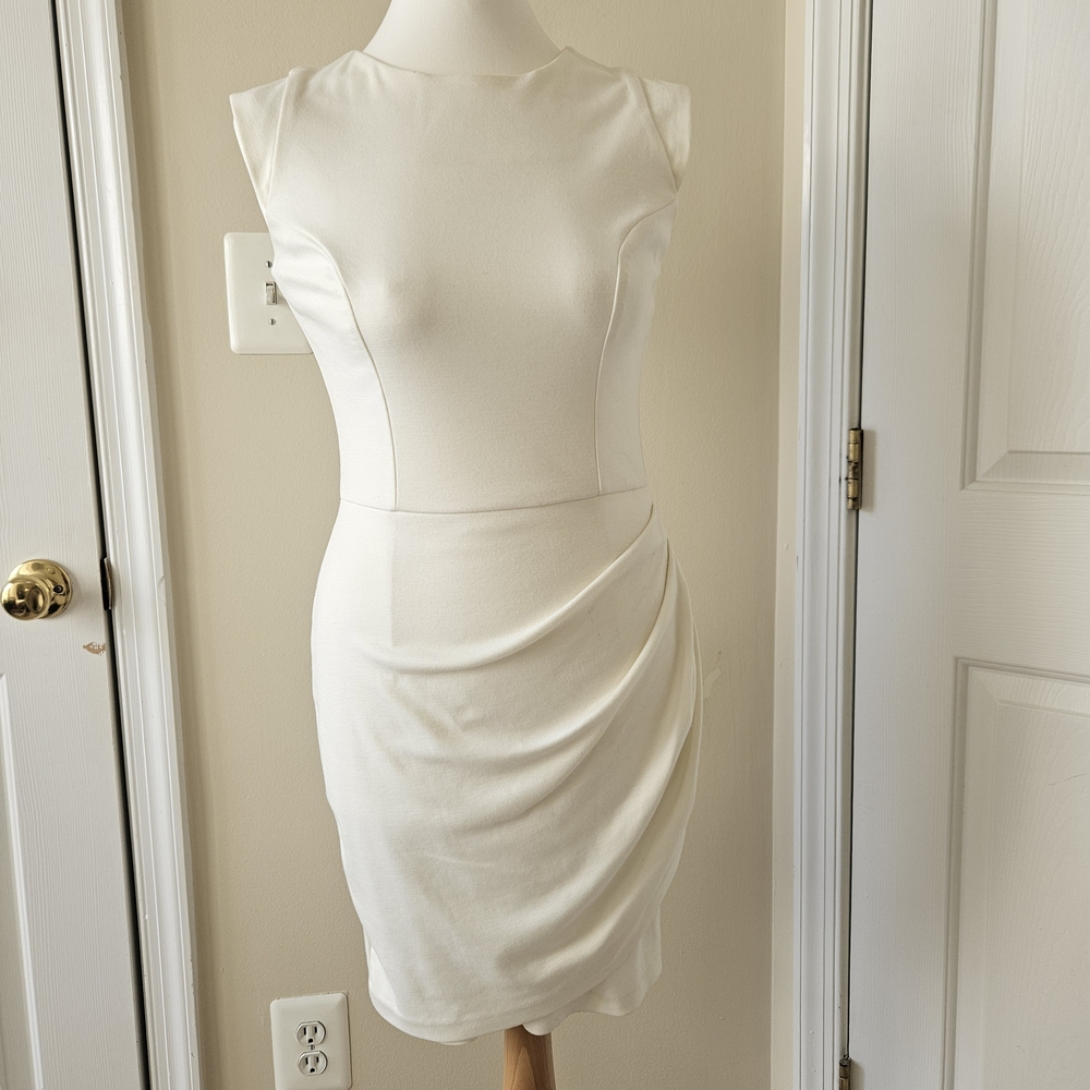 ASOS White Midi Sheath Dress with Side Drape